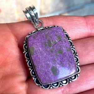Sterling Silver 925 Square Purple Purpurite Handmade Pendant